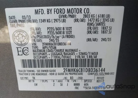 2013 Ford Flex Sel from USA, damaged, VIN 2FMHK6C81DBD36144